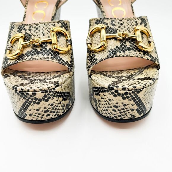 Gucci Baby Horsebit Platform Sandal Python Heels New EU 40 US 10 - Picture 3 of 13